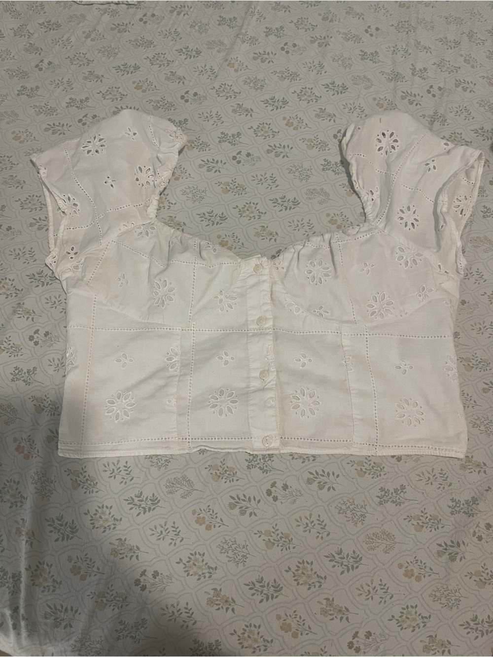 H&M White Eyelet Crop Top with Button Front